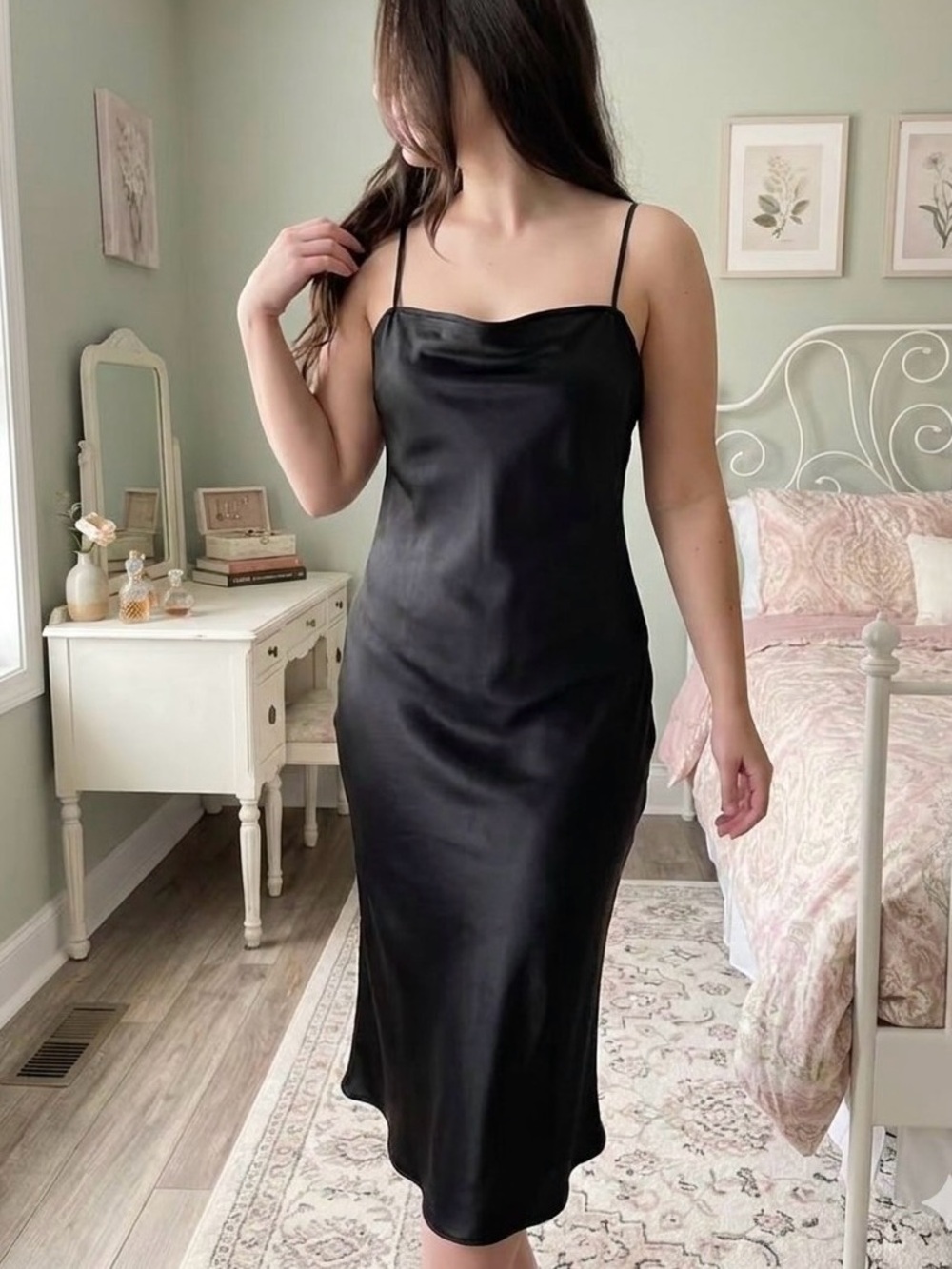Vintage Marie Claire black satin nightgown
